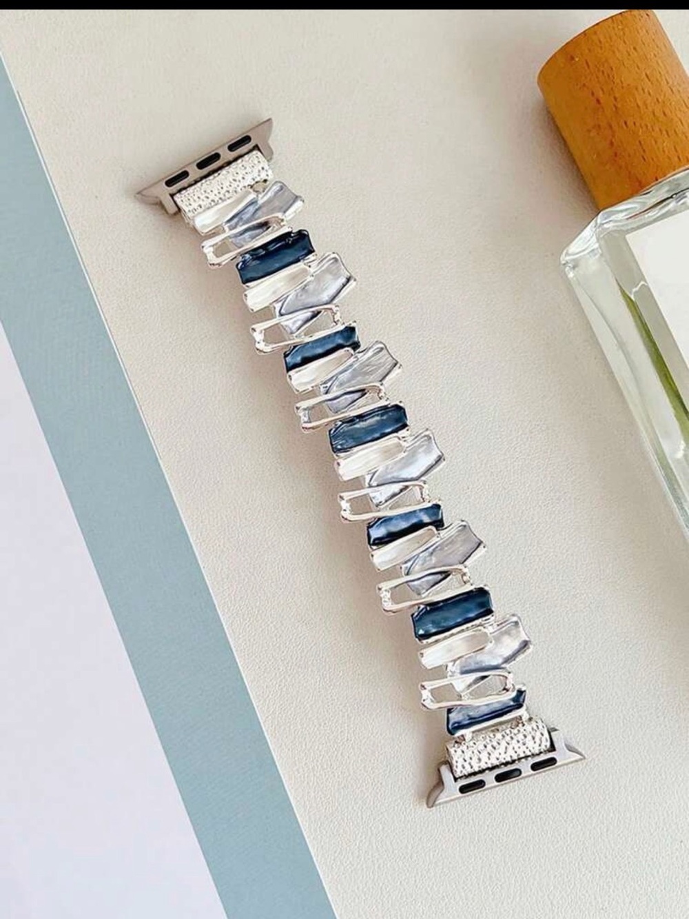 Silver and Navy Resin Link Watch Band for Women